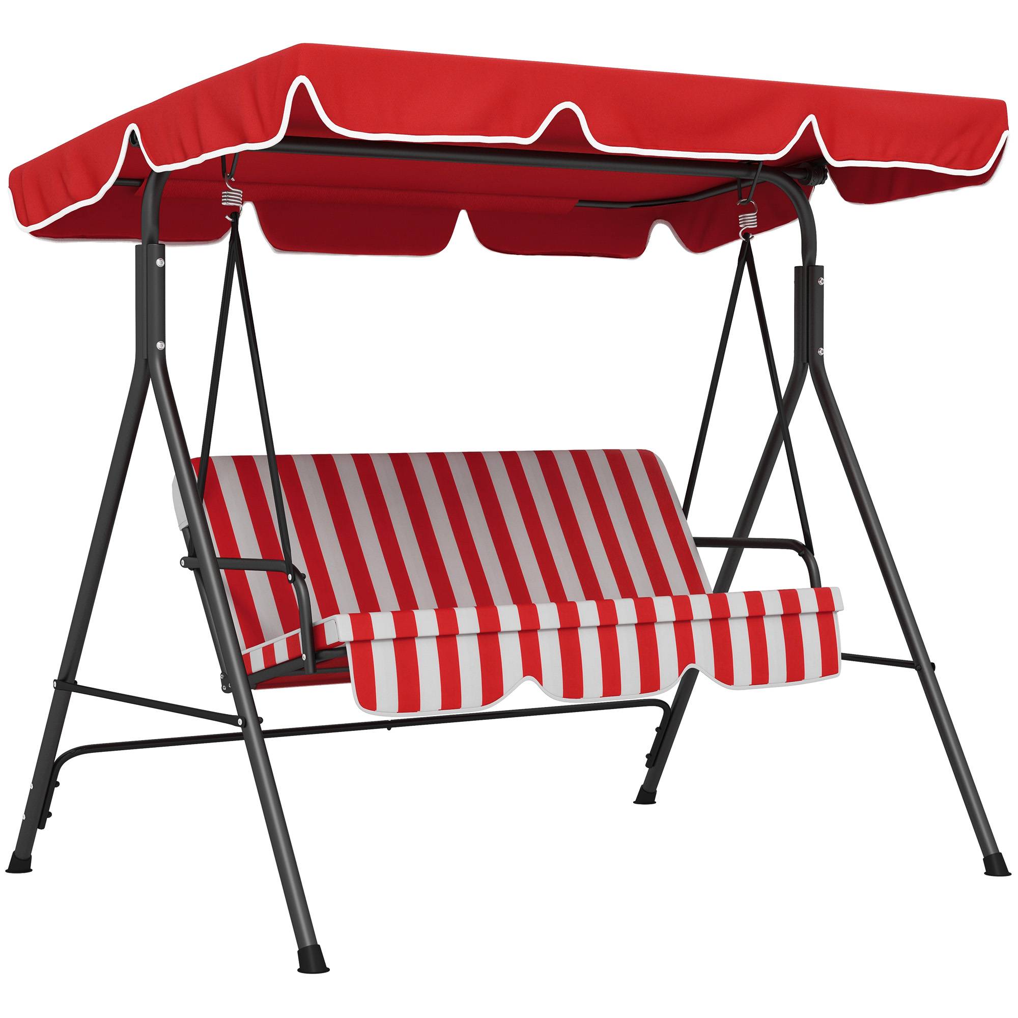 Outsunny - Balancelle de jardin 3 places toit inclinaison réglable coussins assise et dossier acier noir polyester rouge et blanc - Outsunny - Image 1