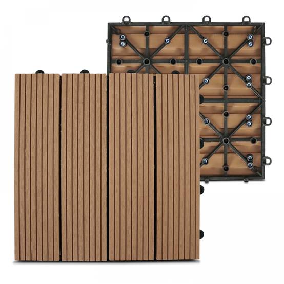 Oviala - Lot de 8 dalles clipsables en bois synthétique marron clair Padang - Oviala - Image 3
