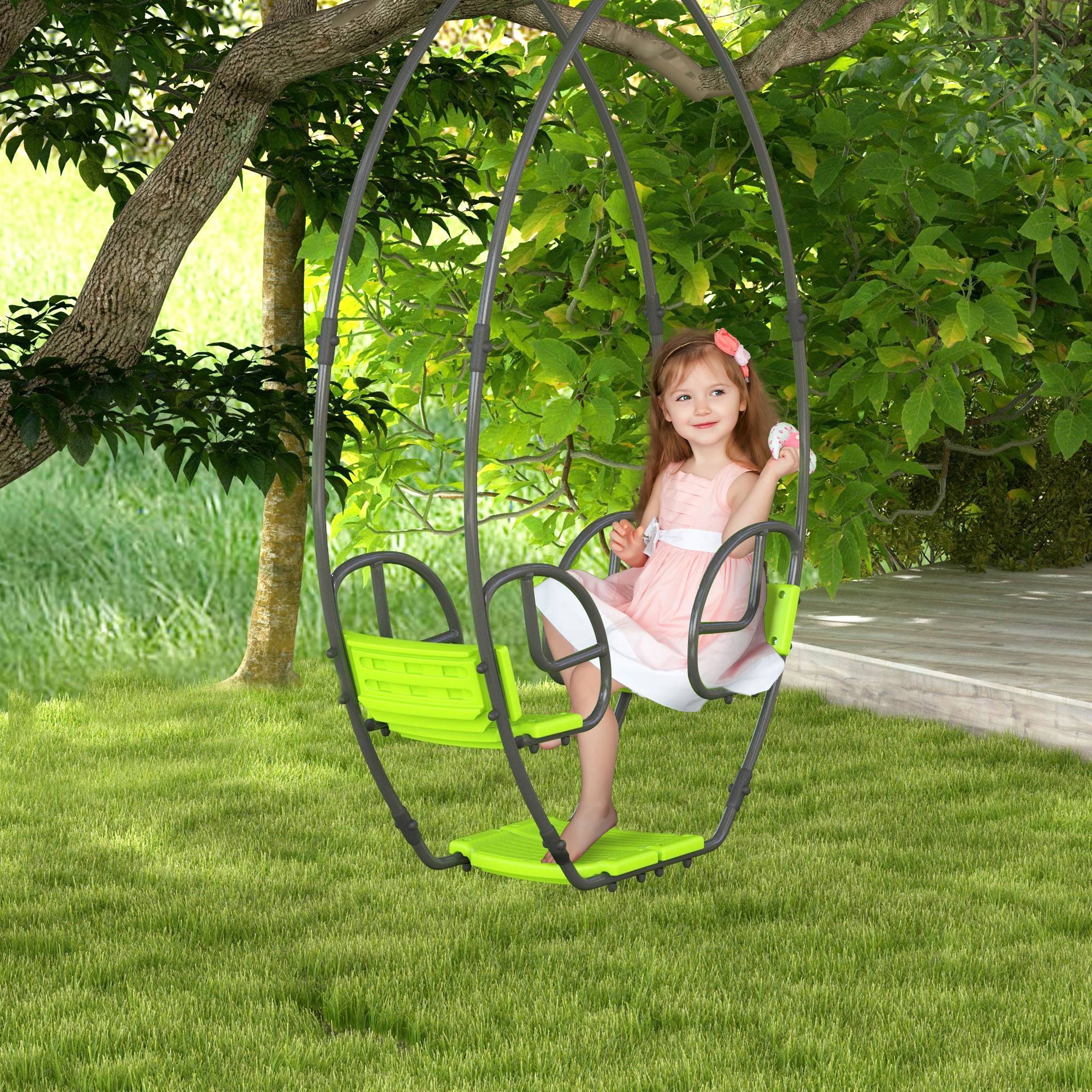 Balançoire enfants structure poignée métal 2 enfants 3 à 6 ans 110,5x40,5x180 cm verte - Image 3