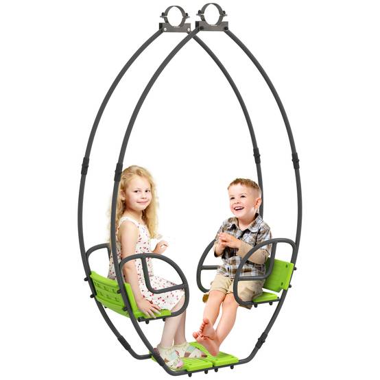 Balançoire enfants structure poignée métal 2 enfants 3 à 6 ans 110,5x40,5x180 cm verte - Image 1