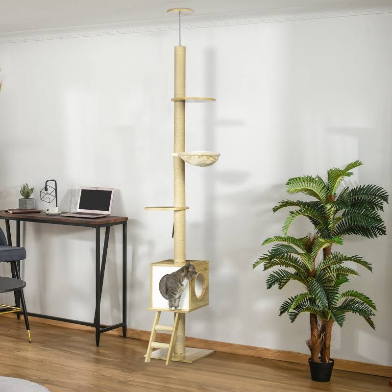Arbre à chat mural intérieur 40 x 40 x 260 cm peluche et jute brun - PANGIVO - Image 2