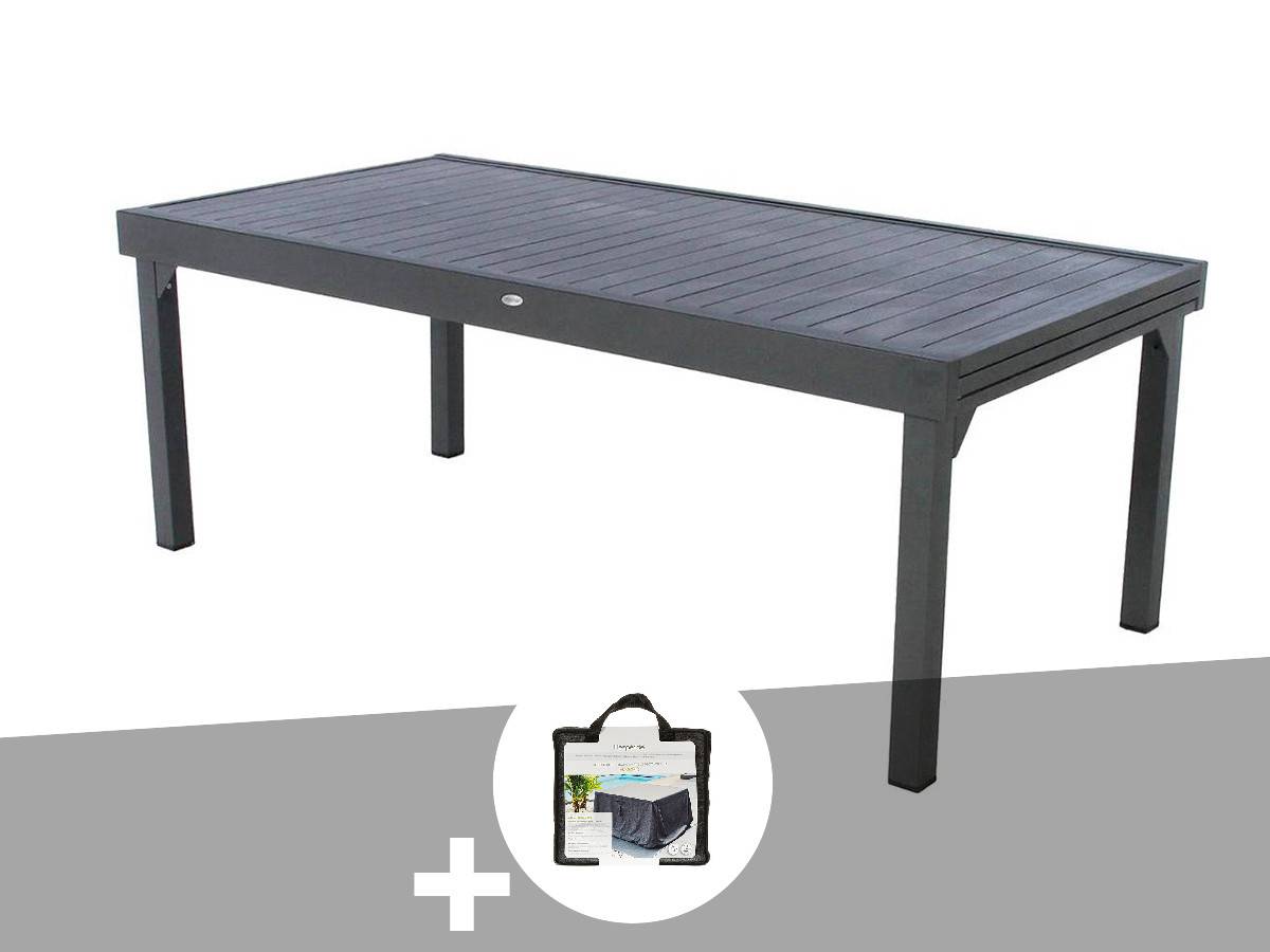 Hesperide - Table extensible rectangulaire alu Piazza 10/12 places Graphite + Housse - Hespéride