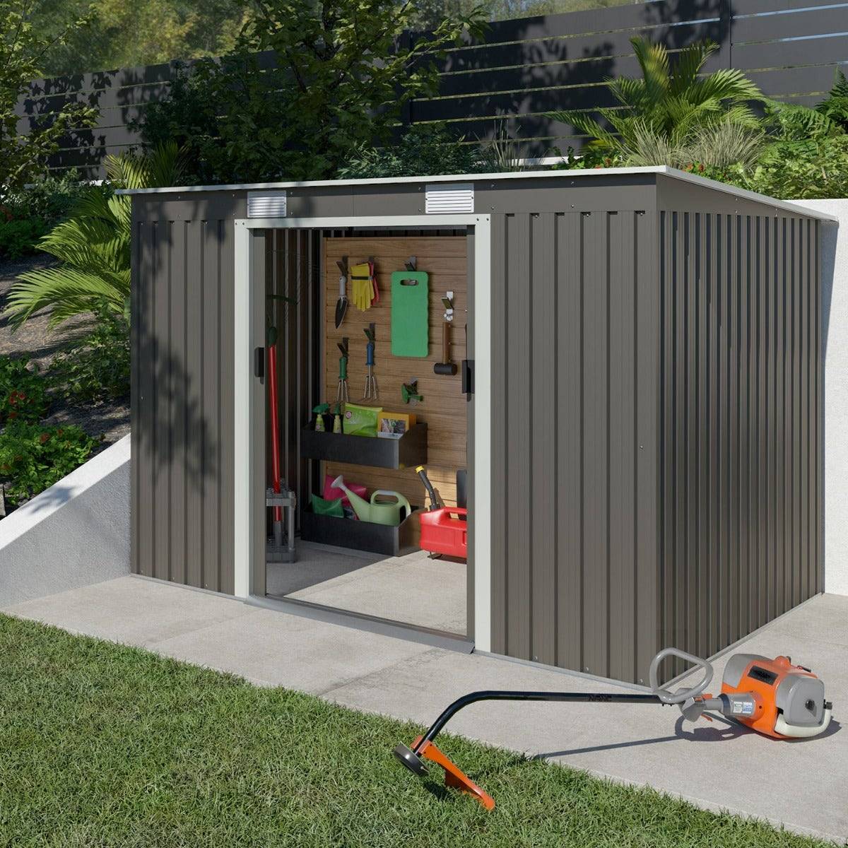 Trigano Jardin - Abri de jardin métal toit plat 4,29 m2 Trigano + kit d'ancrage