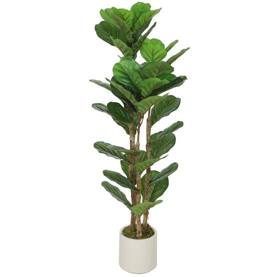 Plante artificielle intérieure 120 cm Figuier lyre arbre artificiel avec pot en plastique et tronc en bois massif - Image 2