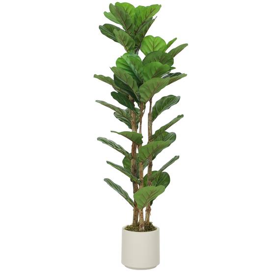 Plante artificielle intérieure 120 cm Figuier lyre arbre artificiel avec pot en plastique et tronc en bois massif - Image 1