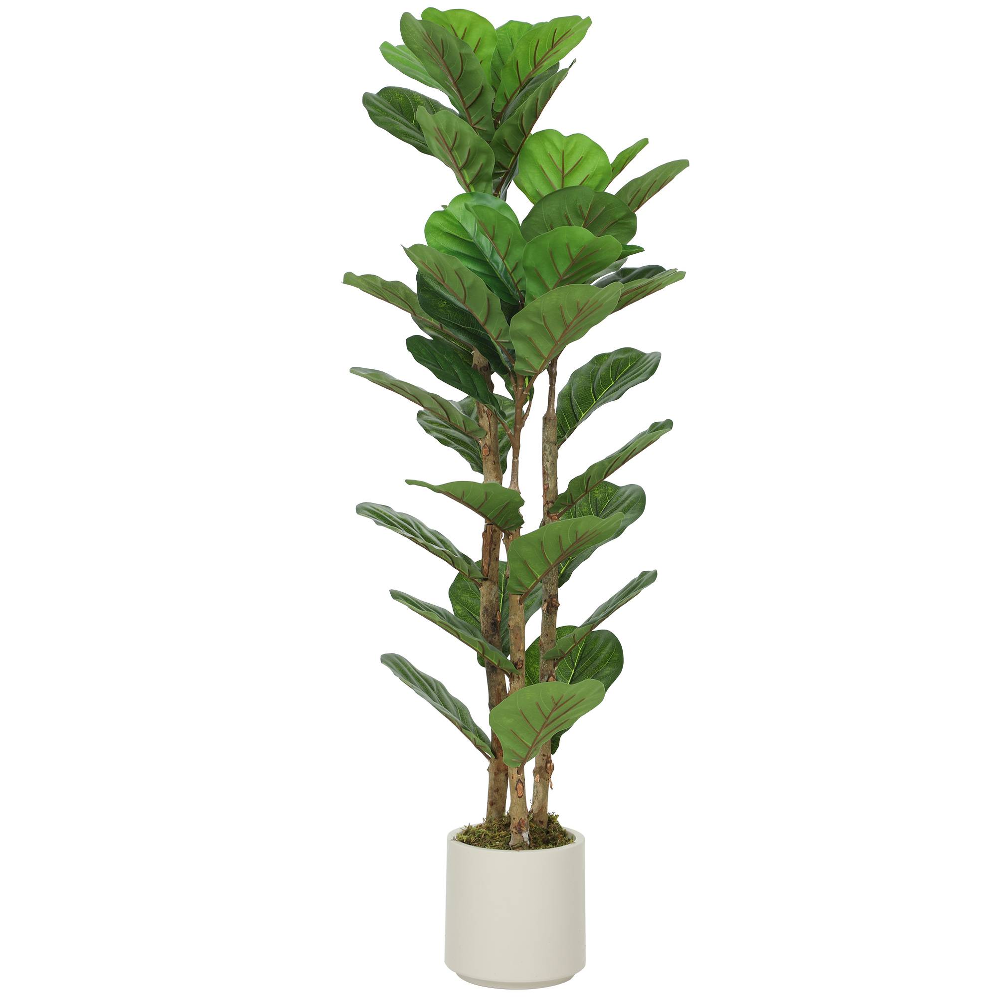 Plante artificielle intérieure 120 cm Figuier lyre arbre artificiel avec pot en plastique et tronc en bois massif - Image 1
