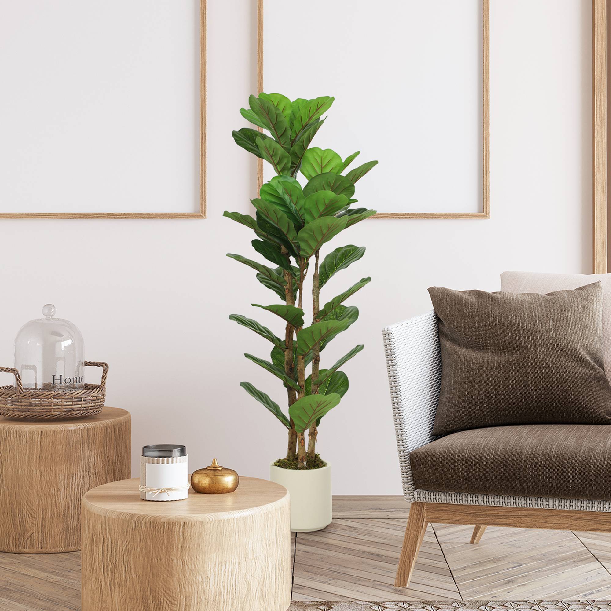 Plante artificielle intérieure 120 cm Figuier lyre arbre artificiel avec pot en plastique et tronc en bois massif - Image 3