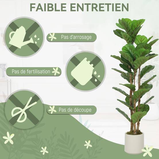 Plante artificielle intérieure 120 cm Figuier lyre arbre artificiel avec pot en plastique et tronc en bois massif - Image 7