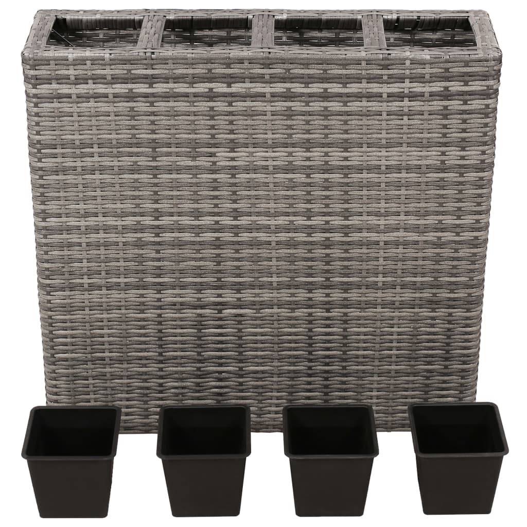 Jardinière lit surélevé plantes fleurs jardin avec 4 pots résine tressée gris - Image 2