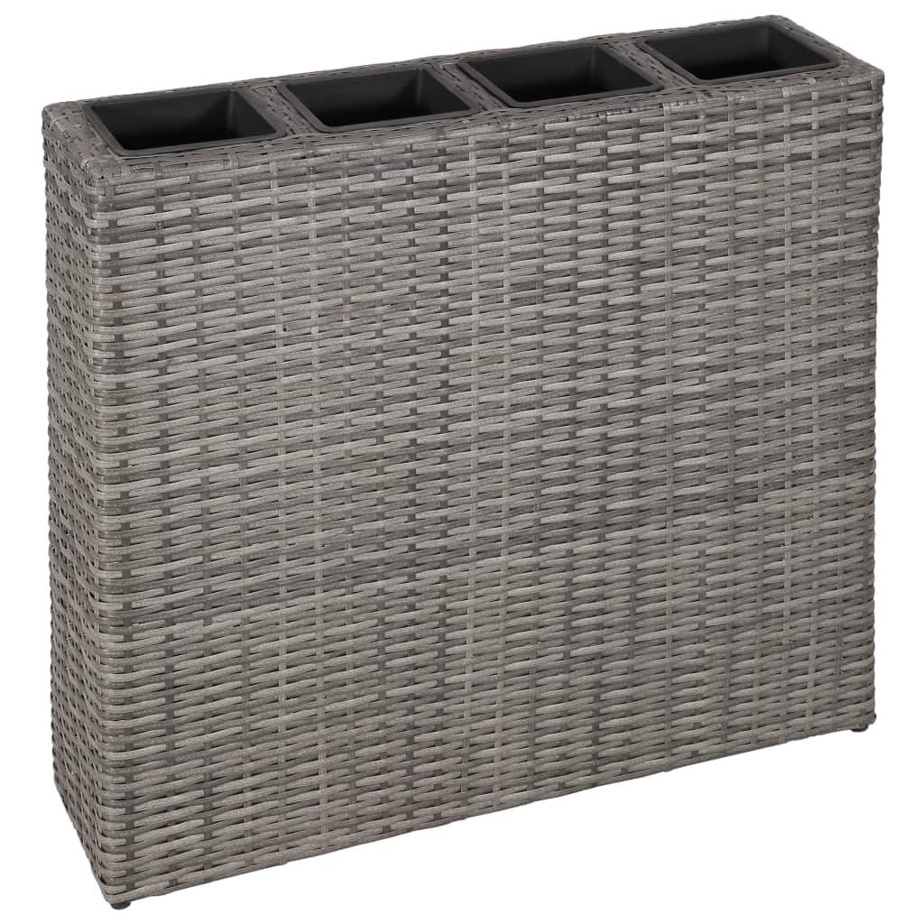 Jardinière lit surélevé plantes fleurs jardin avec 4 pots résine tressée gris - Image 1