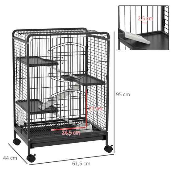 Sans Marque - Cage rongeurs roulettes 3 plateformes plateau amovible mangeoire abreuvoir 61,5x44x95 cm noire - Image 5
