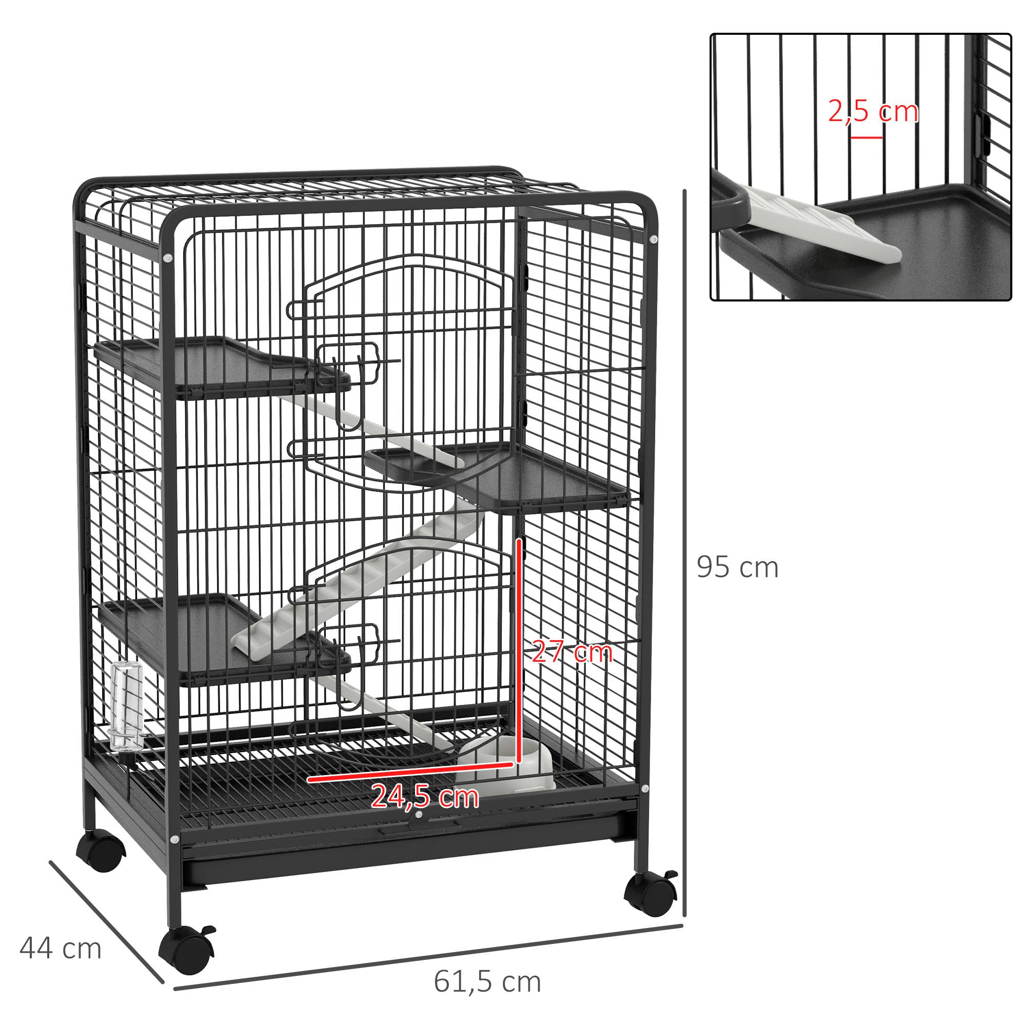 Sans Marque - Cage rongeurs roulettes 3 plateformes plateau amovible mangeoire abreuvoir 61,5x44x95 cm noire - Image 5