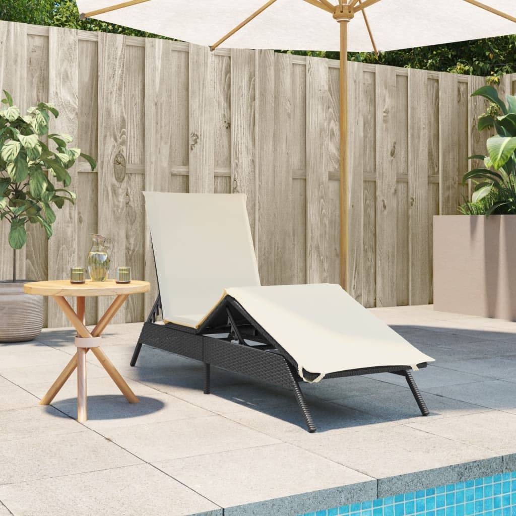 Chaise longue résine tressée noire avec coussin 170 x 59 x 26/50/64/75/85 cm - PANGIVO - Image 3