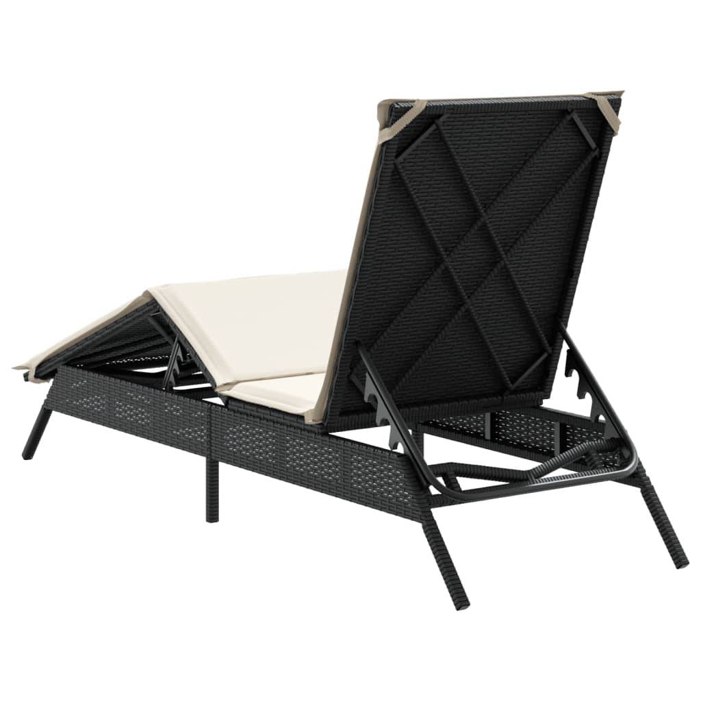 Chaise longue résine tressée noire avec coussin 170 x 59 x 26/50/64/75/85 cm - PANGIVO - Image 6