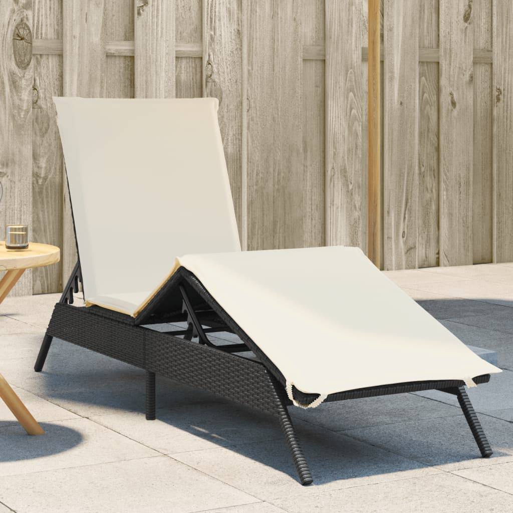 Chaise longue résine tressée noire avec coussin 170 x 59 x 26/50/64/75/85 cm - PANGIVO - Image 1