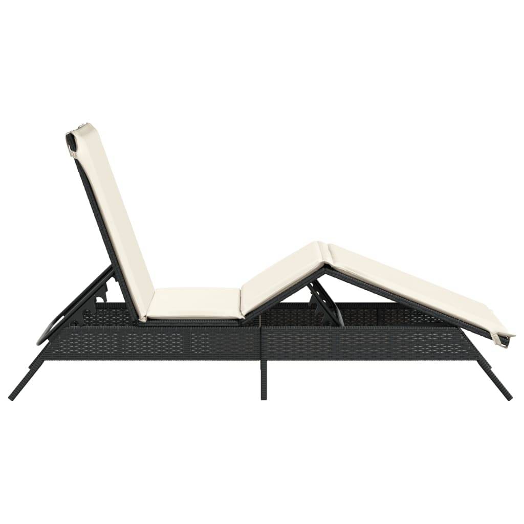 Chaise longue résine tressée noire avec coussin 170 x 59 x 26/50/64/75/85 cm - PANGIVO - Image 5