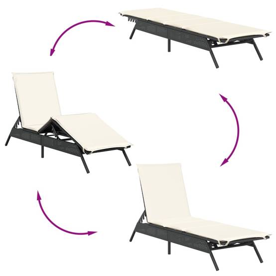 Chaise longue résine tressée noire avec coussin 170 x 59 x 26/50/64/75/85 cm - PANGIVO - Image 7