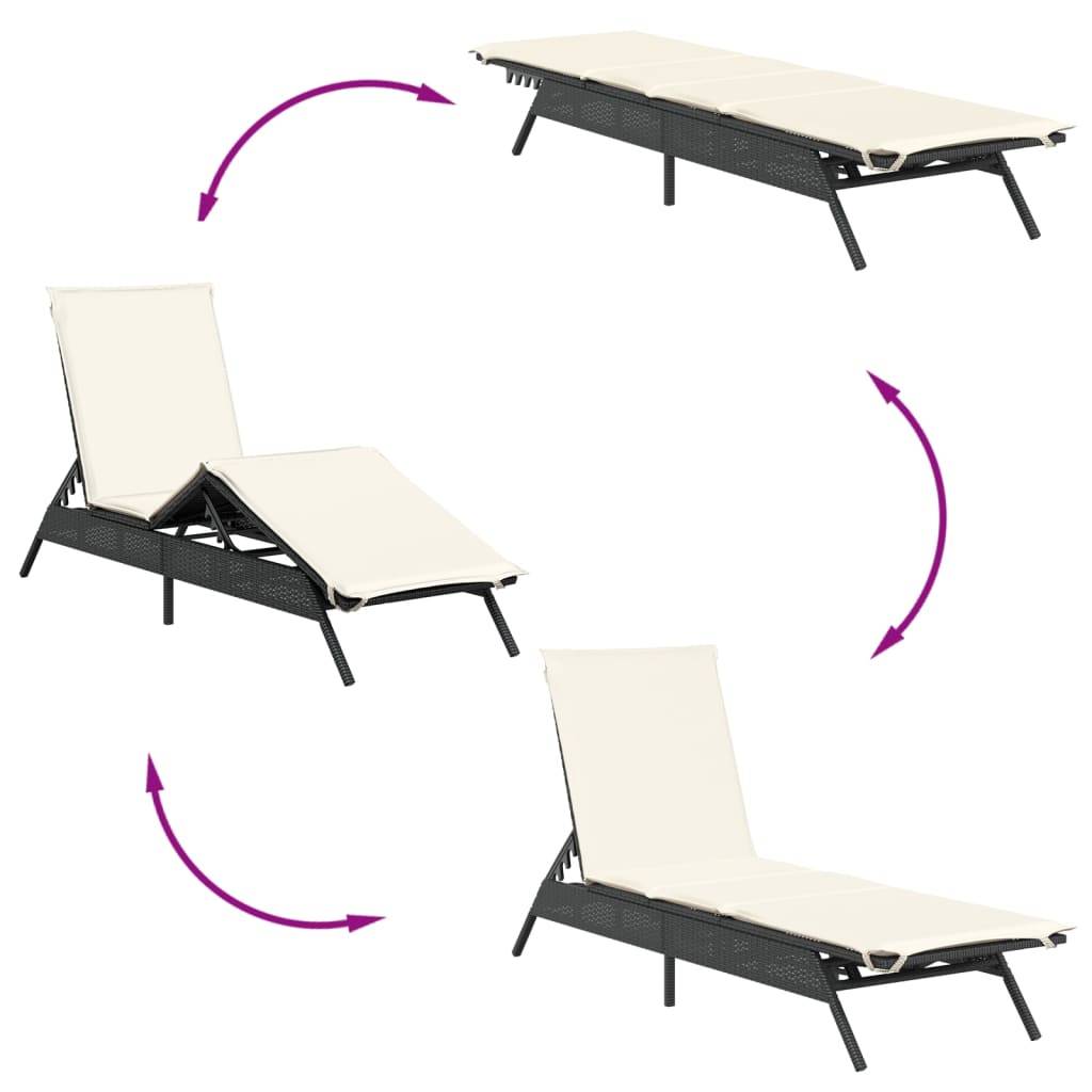 Chaise longue résine tressée noire avec coussin 170 x 59 x 26/50/64/75/85 cm - PANGIVO - Image 7