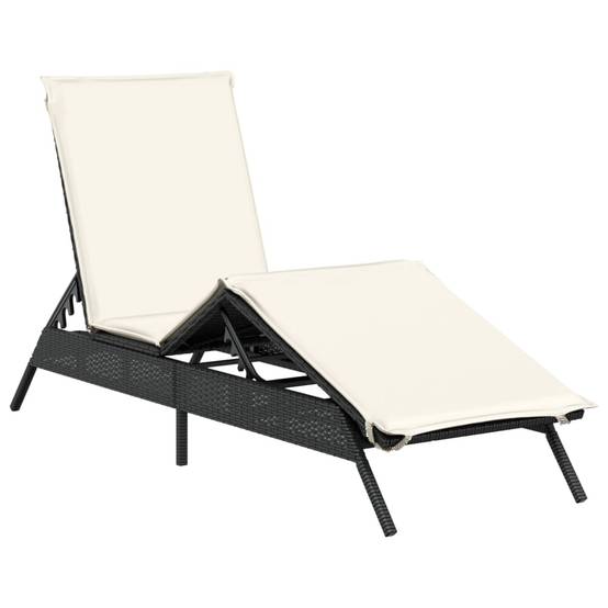 Chaise longue résine tressée noire avec coussin 170 x 59 x 26/50/64/75/85 cm - PANGIVO - Image 2