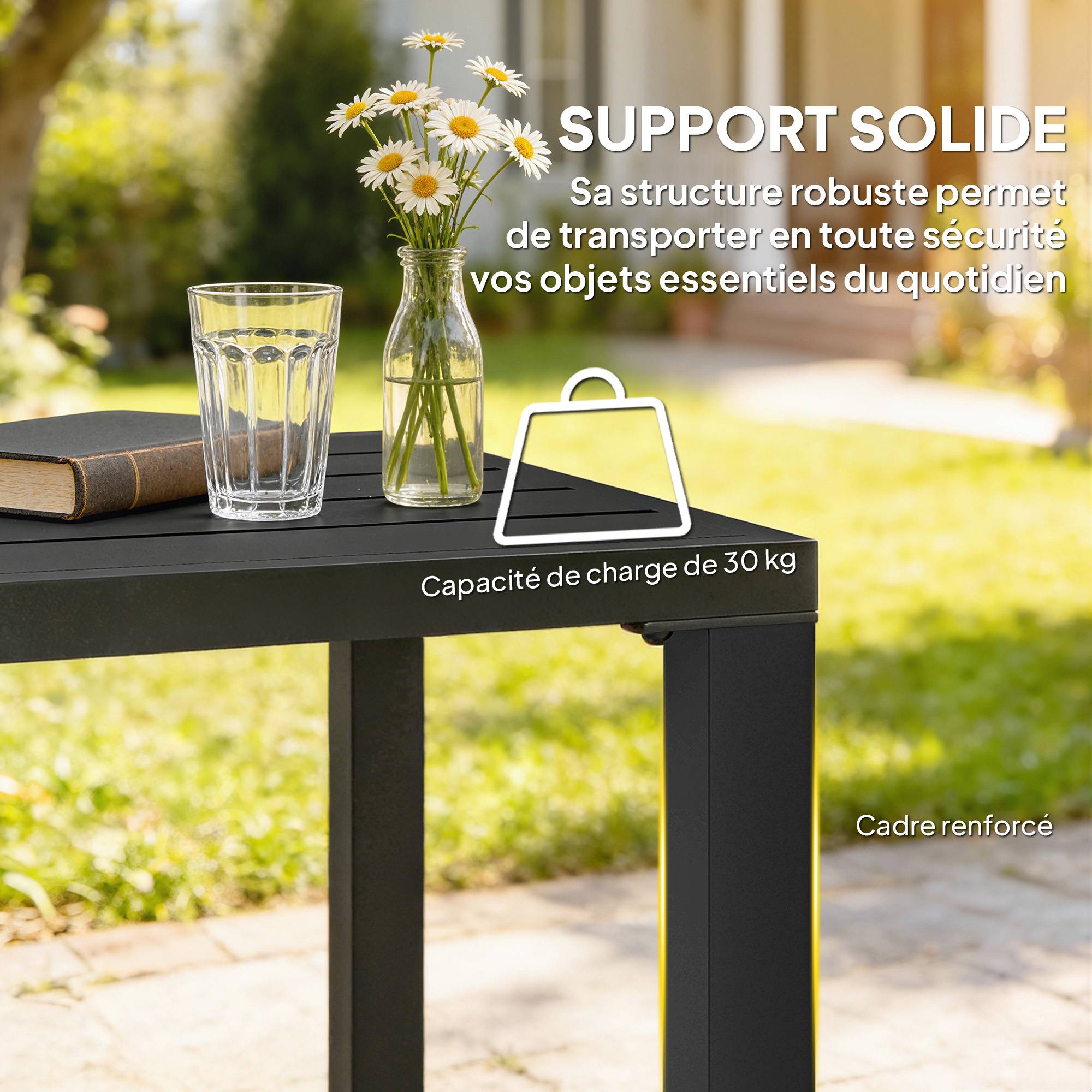 Table de jardin carrée, table de terrasse, cadre en métal, intérieur et extérieur, pour balcon, porche, patio, noir - Image 8