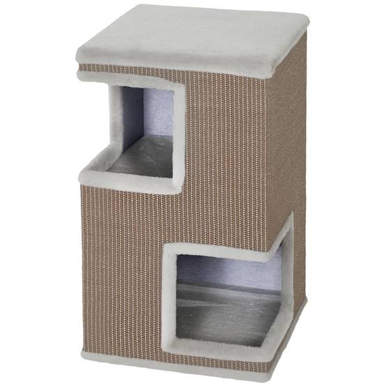 ComfortXL - Griffoir tonneau pour chat aggloméré et peluche 40 x 40 x 67 cm gris 3 niveaux avec 2 niches en sisal - Image 10