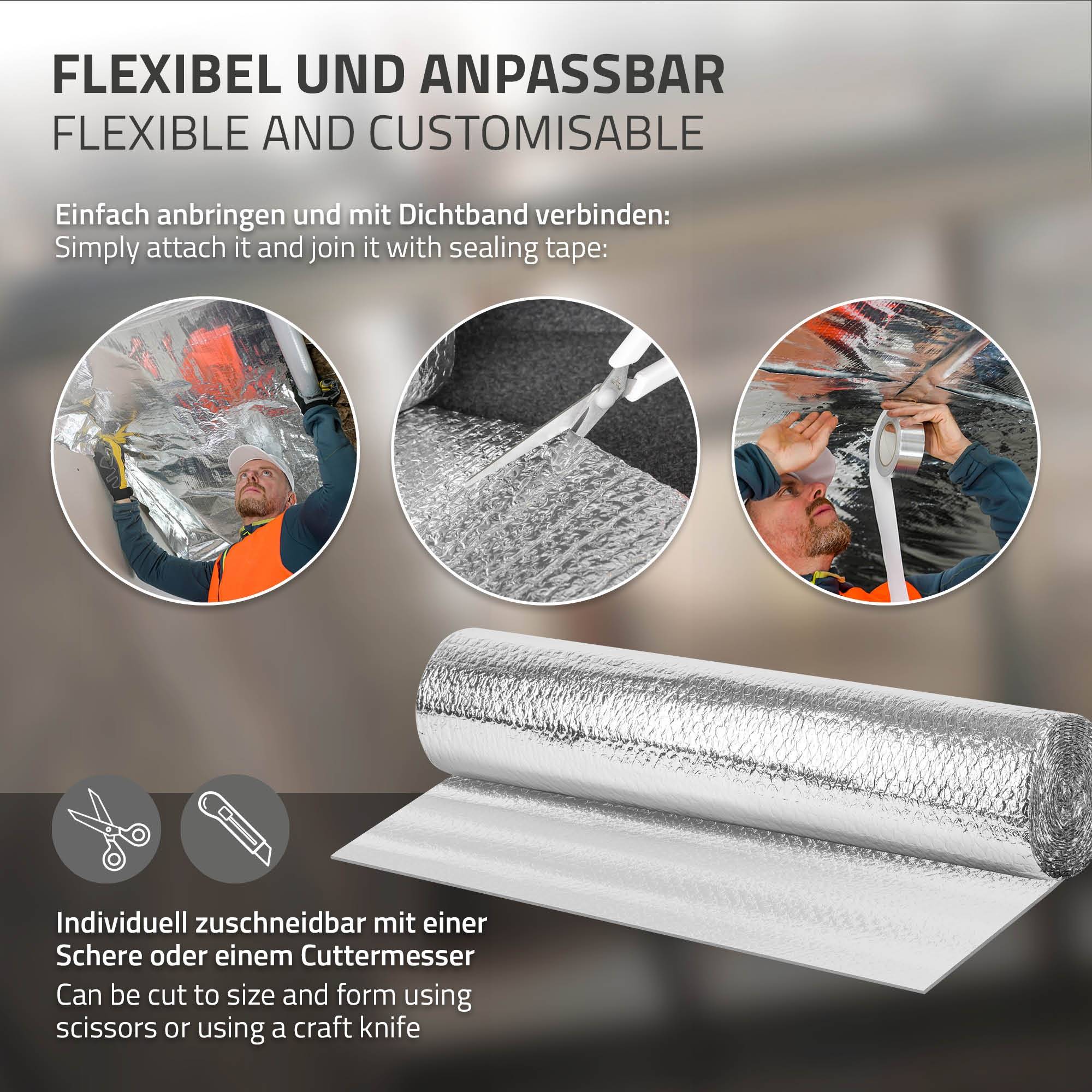 Ecd-Germany - Isolant thermique en aluminium à bulles, 1 x 5 m, film double face 6 mm, protection anti-froid et chaleur, découpable, pour fenêtres murs tuyaux sols - Image 5