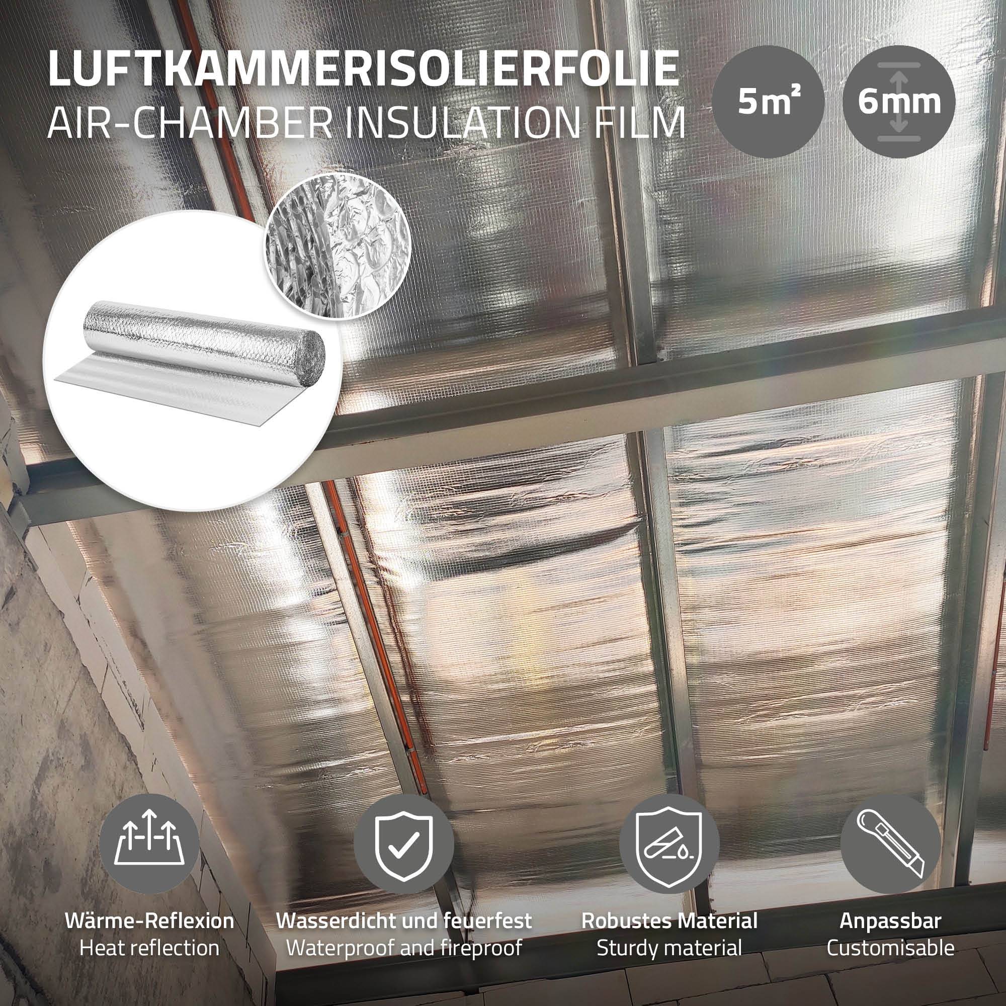 Ecd-Germany - Isolant thermique en aluminium à bulles, 1 x 5 m, film double face 6 mm, protection anti-froid et chaleur, découpable, pour fenêtres murs tuyaux sols - Image 2