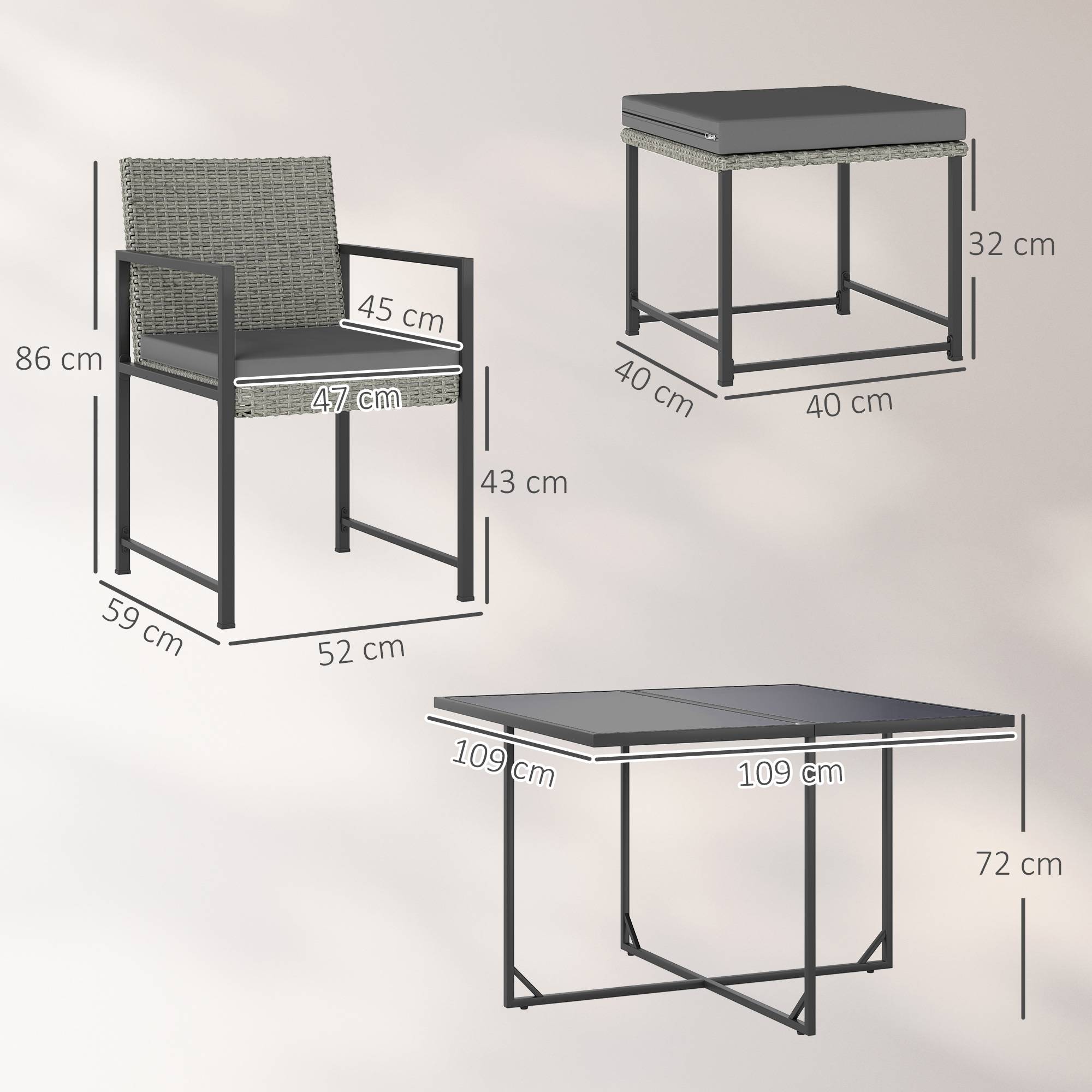 Salon de jardin extérieur en résine tressée 8 places avec coussins et plateau en verre trempé, gris - Image 5