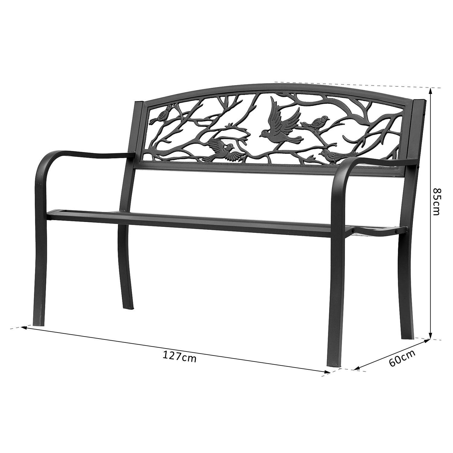 Outsunny - Banc 3 places de jardin terrasse style rural chic 127L x 60l x 85H cm métal époxy anticorrosion noir - Outsunny - Image 3