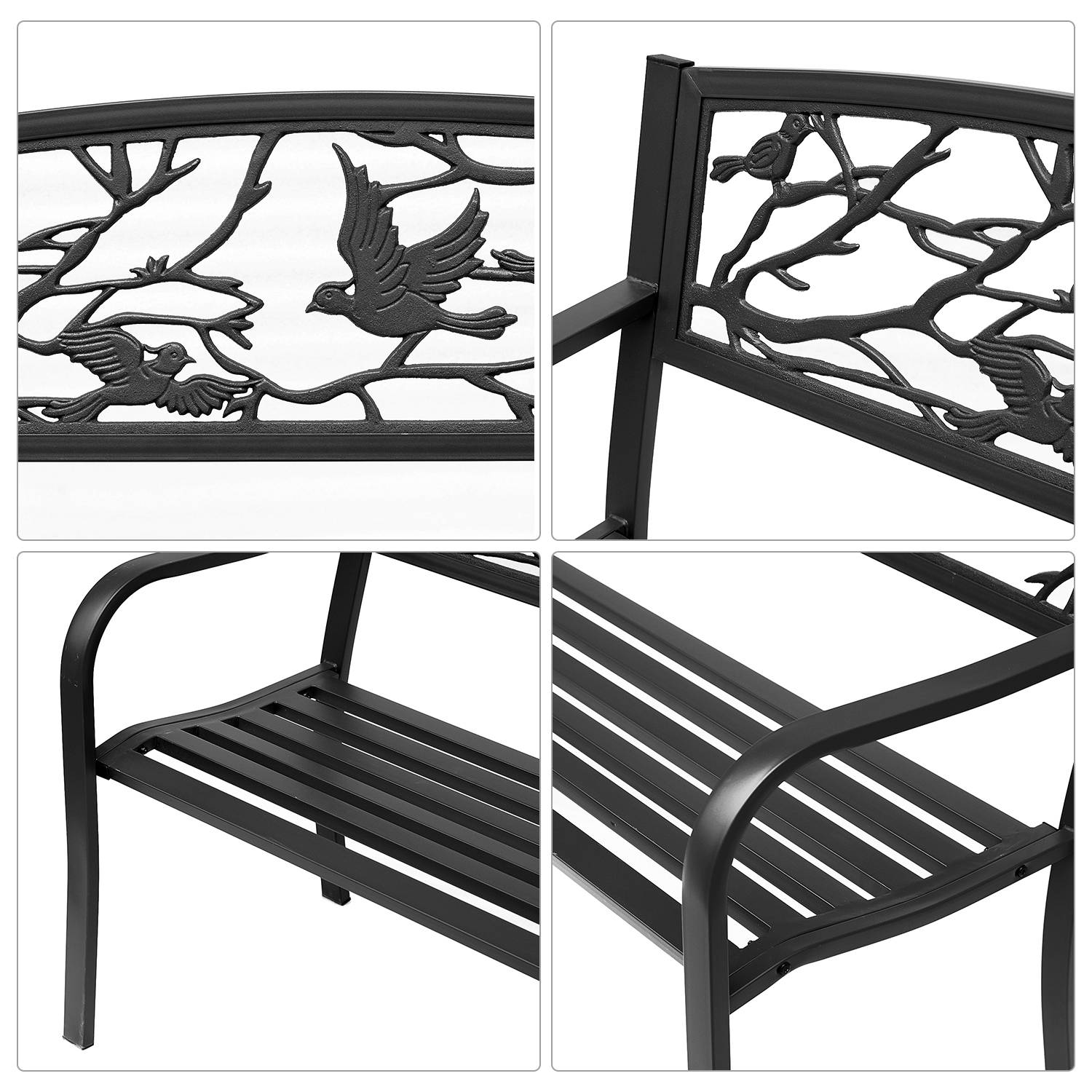 Outsunny - Banc 3 places de jardin terrasse style rural chic 127L x 60l x 85H cm métal époxy anticorrosion noir - Outsunny - Image 5