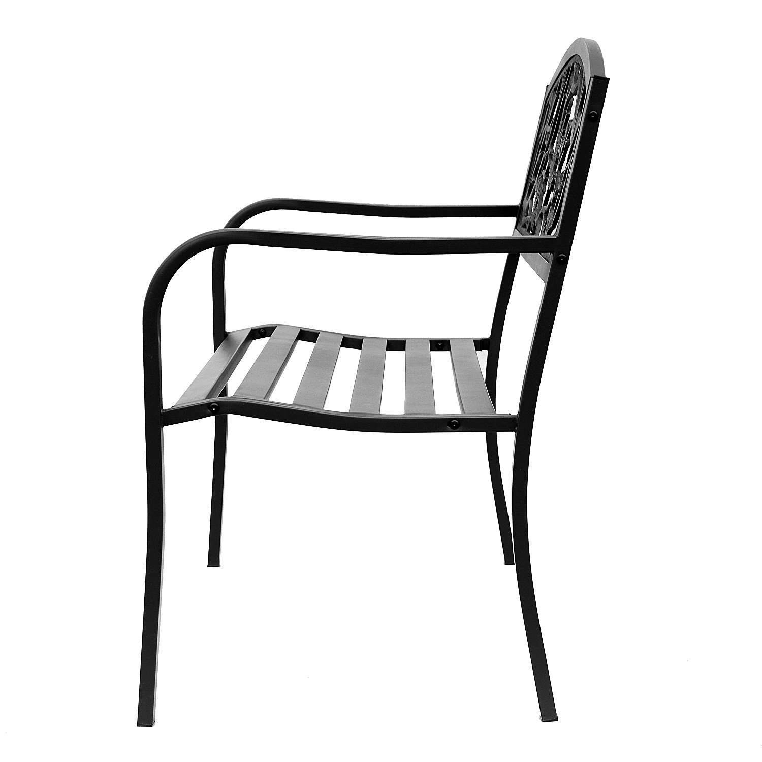Outsunny - Banc 3 places de jardin terrasse style rural chic 127L x 60l x 85H cm métal époxy anticorrosion noir - Outsunny - Image 4