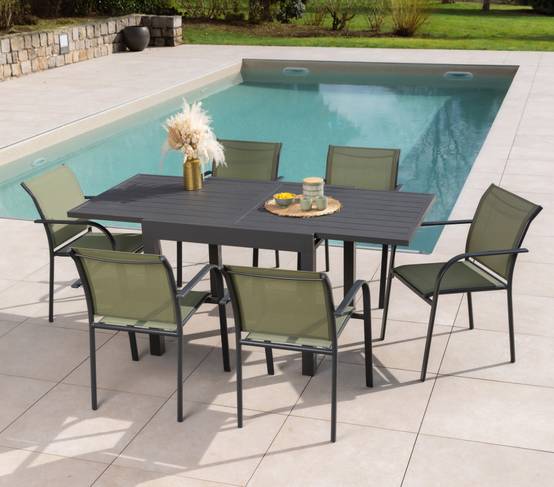 Ensemble table et chaises de jardin 6 places Vert sauge HONFLEUR BEZIERS - Image 1