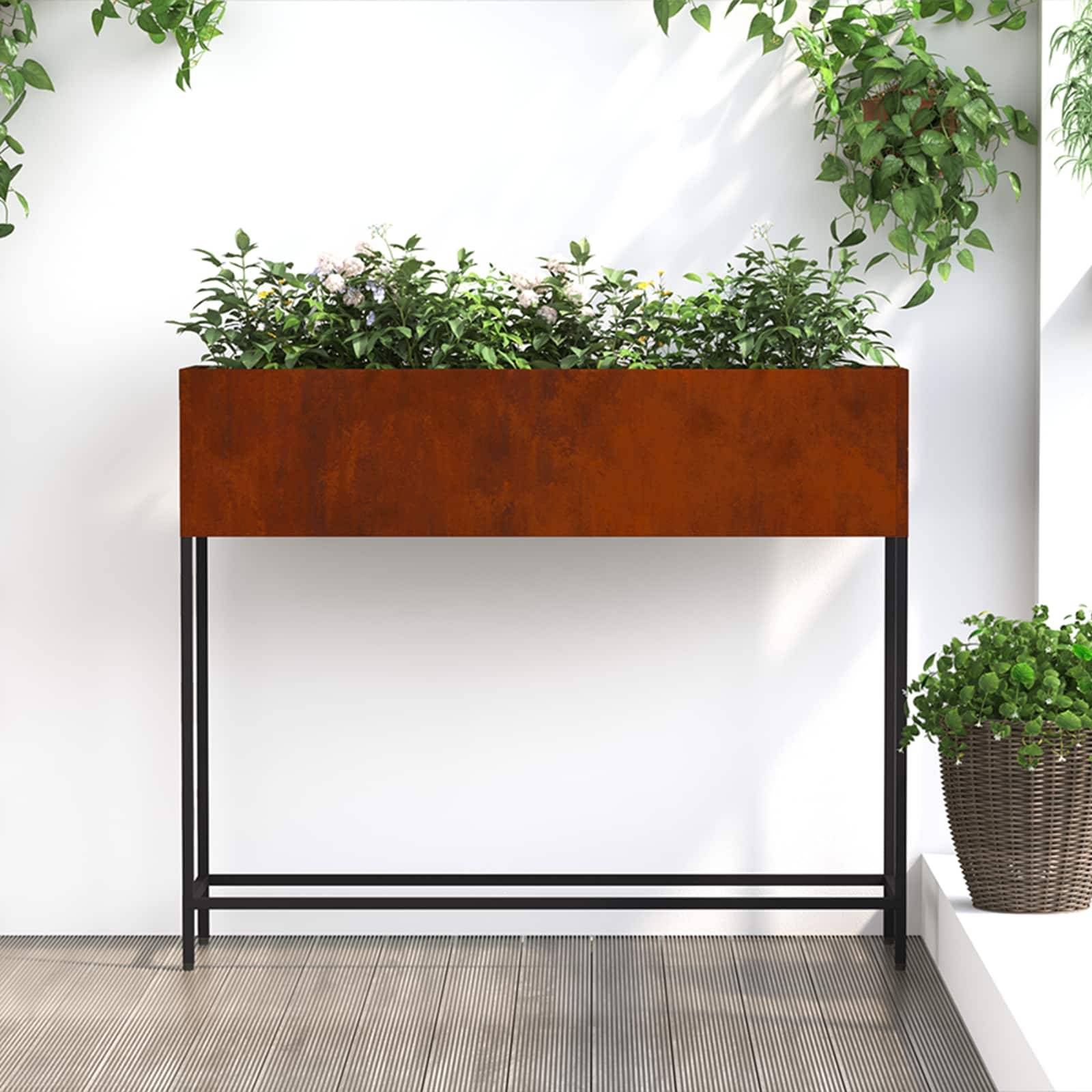 Jardinière De Jardin 45x45x88cm VidaXL Acier Patiné - Pot Fleurs Extérieur