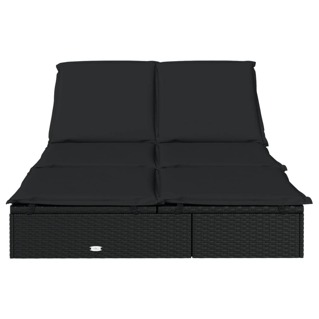Helloshop26 - Transat chaise longue bain de soleil lit de jardin terrasse meuble d'extérieur à 2 places avec coussins noir résine tressée - Image 3