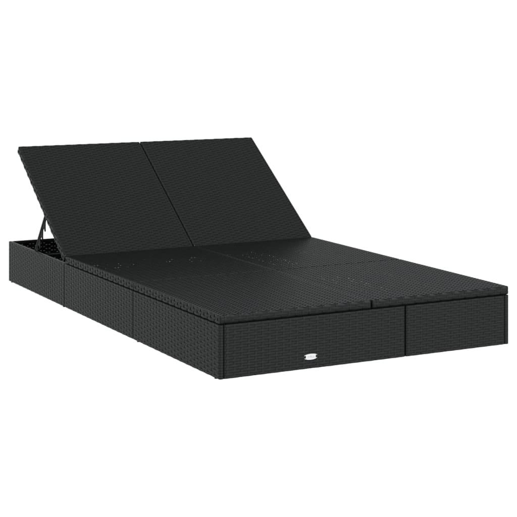 Helloshop26 - Transat chaise longue bain de soleil lit de jardin terrasse meuble d'extérieur à 2 places avec coussins noir résine tressée - Image 2