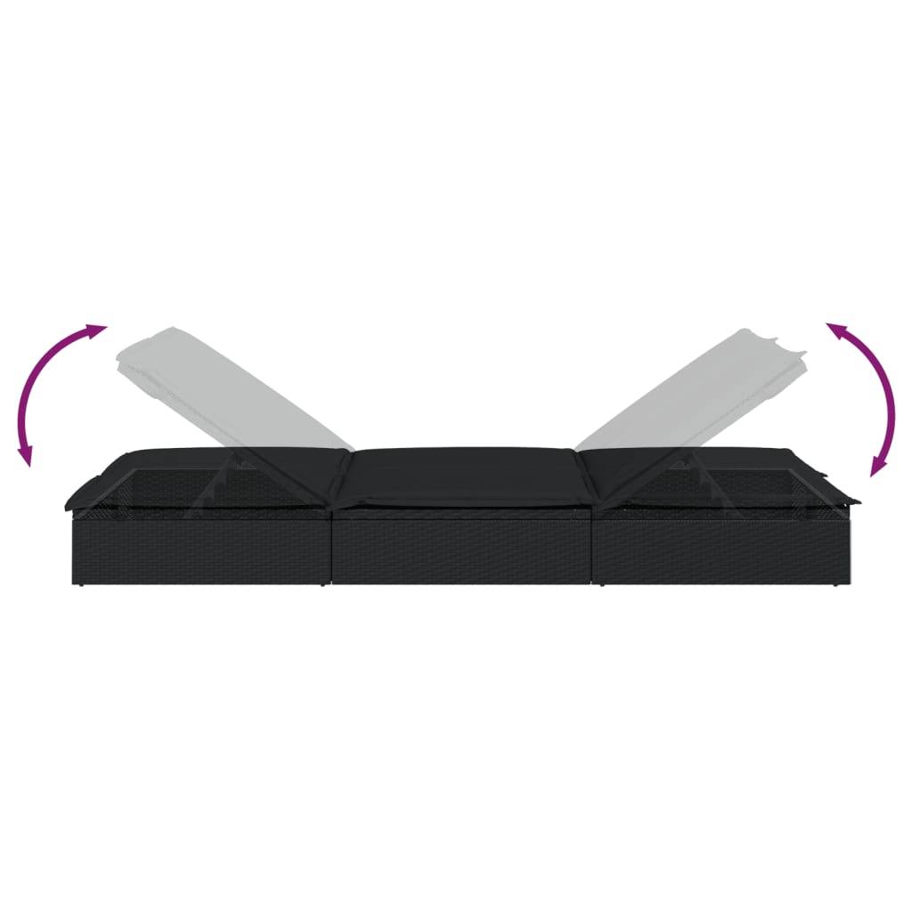Helloshop26 - Transat chaise longue bain de soleil lit de jardin terrasse meuble d'extérieur à 2 places avec coussins noir résine tressée - Image 7