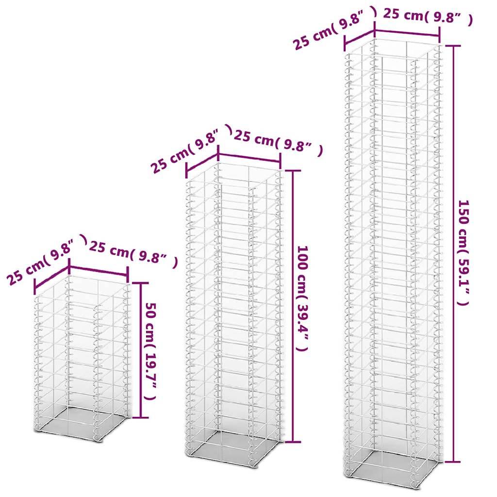 PANGIVO - Jeu de gabion 3 pcs Fil galvanisé 25 x 25 x 50 cm, 25 x 25 x 100 cm, 25 x 25 x 150 cm - PANGIVO - Image 4