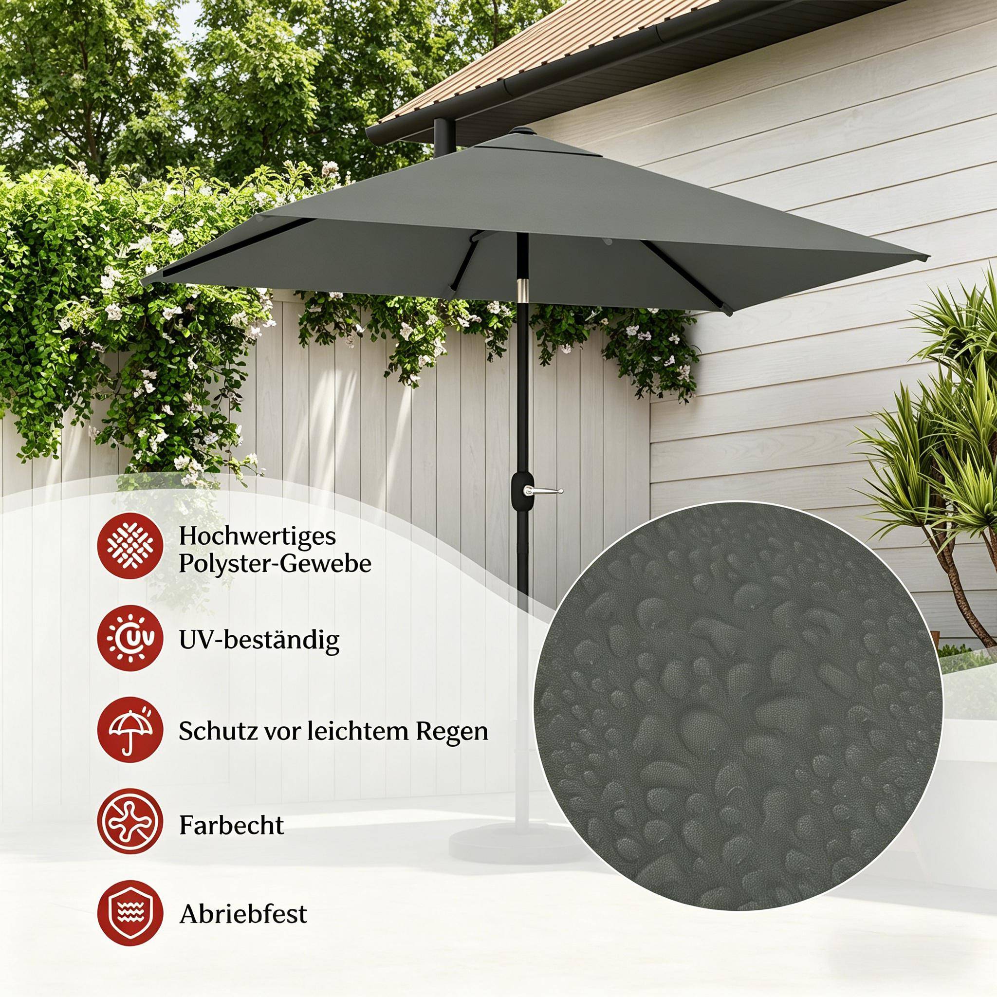 ComfortXL - Parasol de balcon rectangulaire polyester inclinable avec manivelle 206x135cm Gris Foncé - ComfortXL Outdoor Living - Image 6