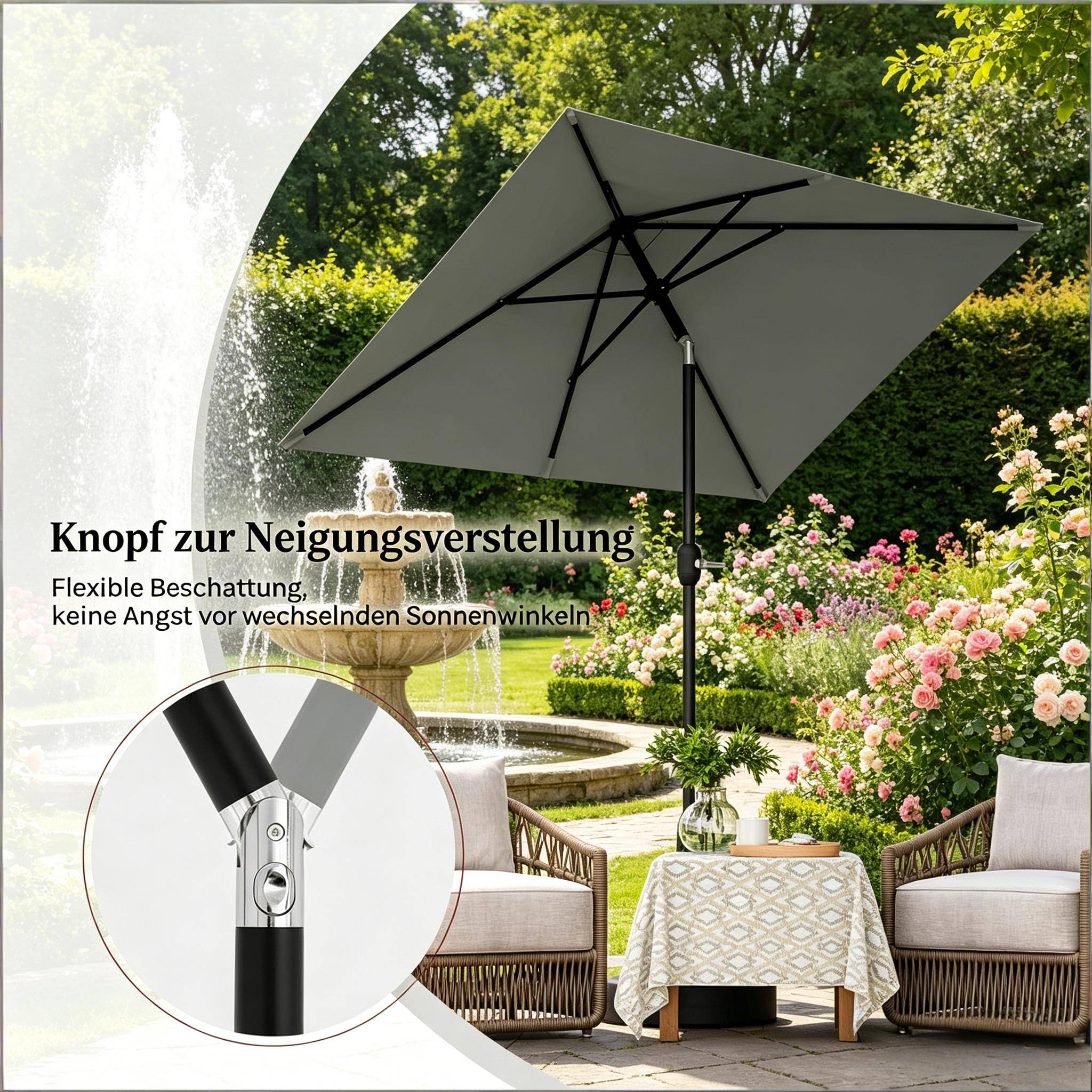 ComfortXL - Parasol de balcon rectangulaire polyester inclinable avec manivelle 206x135cm Gris Foncé - ComfortXL Outdoor Living - Image 5