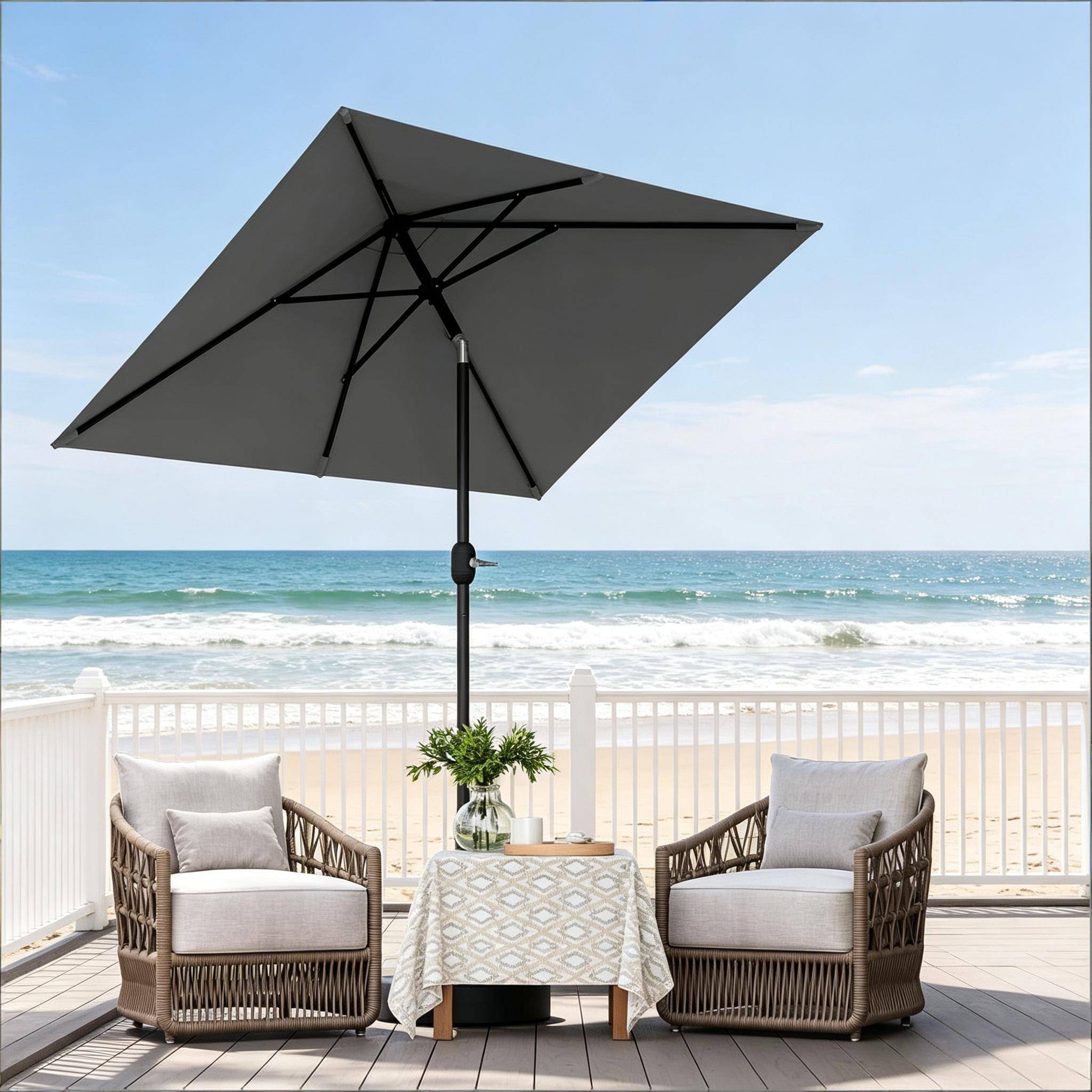 ComfortXL - Parasol de balcon rectangulaire polyester inclinable avec manivelle 206x135cm Gris Foncé - ComfortXL Outdoor Living - Image 1