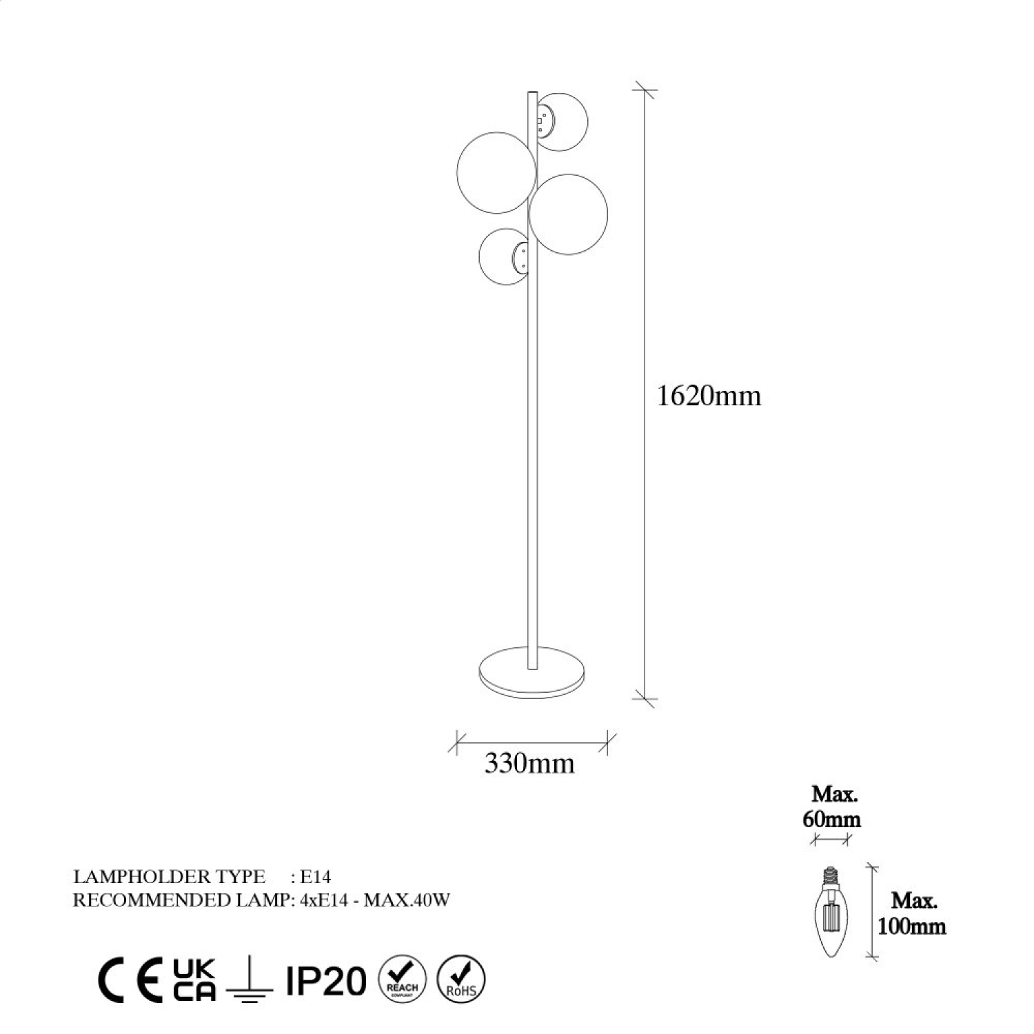 Concept Usine - Lampadaire vintage doré - 4 lampes CANDICE - Image 6