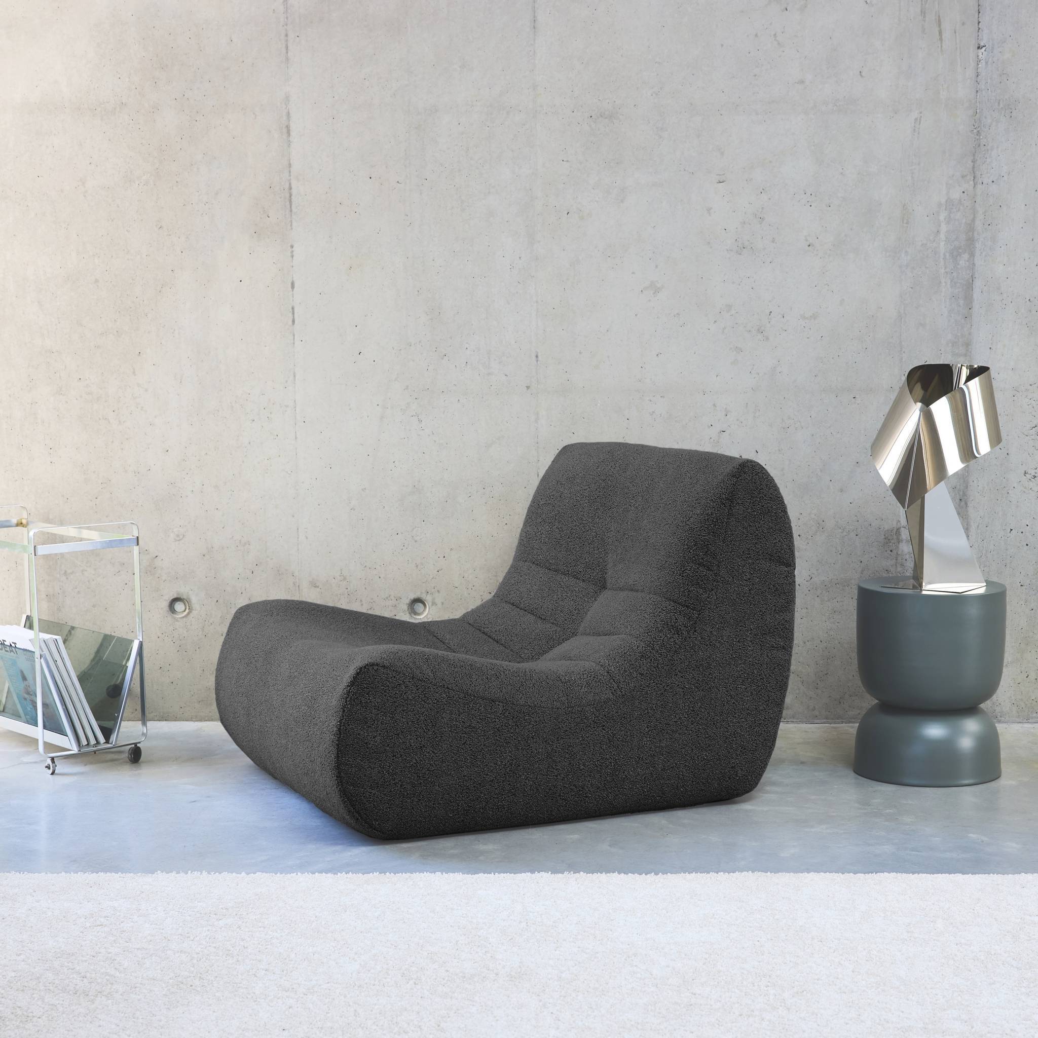 sweeek - Fauteuil chauffeuse en bouclette texturée anthracite style contemporain 1 place | sweeek - Image 3