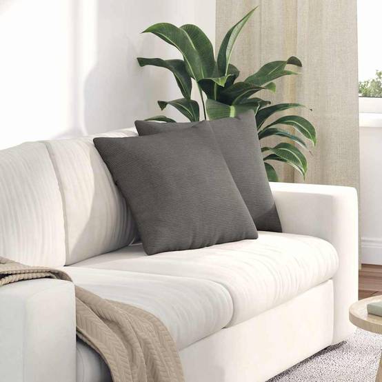 Lot de 2 Coussins Carrés Velours Côtelé Doux Décoratifs pour Salon Housse Lavable Gris Clair 45x45 cm – ComfortXL Outdoor Living - Image 1