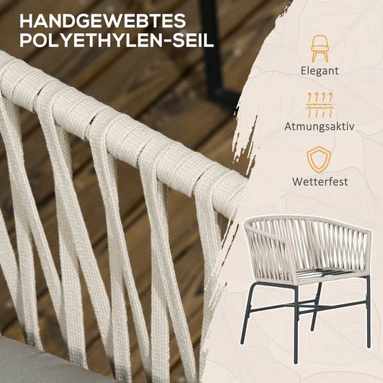 Ensemble de 2 chaises de terrasse, style bohème, coque d'assise confortable, coussins d'assise, housse lavable, structure en métal, beige - Image 8