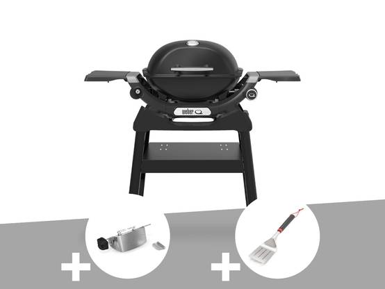 Weber - Barbecue à gaz Q 1200N noir avec pied + Rôtissoire + Spatule - Weber - Image 1