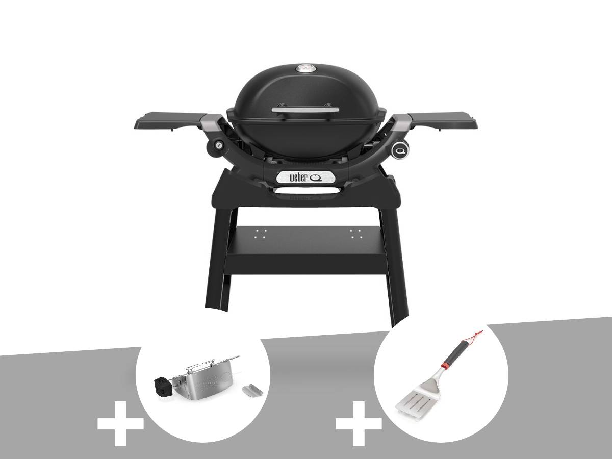 Weber - Barbecue à gaz Q 1200N noir avec pied + Rôtissoire + Spatule - Weber - Image 1