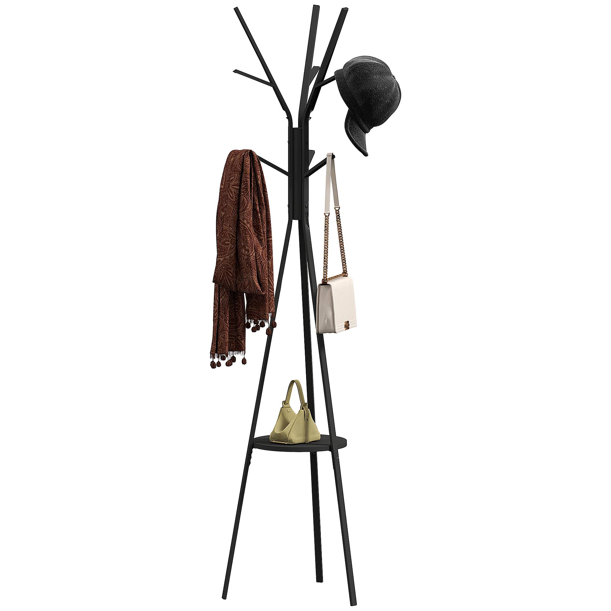 Sans Marque - Porte-manteau avec étagère et 8 crochets, armoire moderne pour vêtements, chapeaux, sacs, salon, noir - Image 1