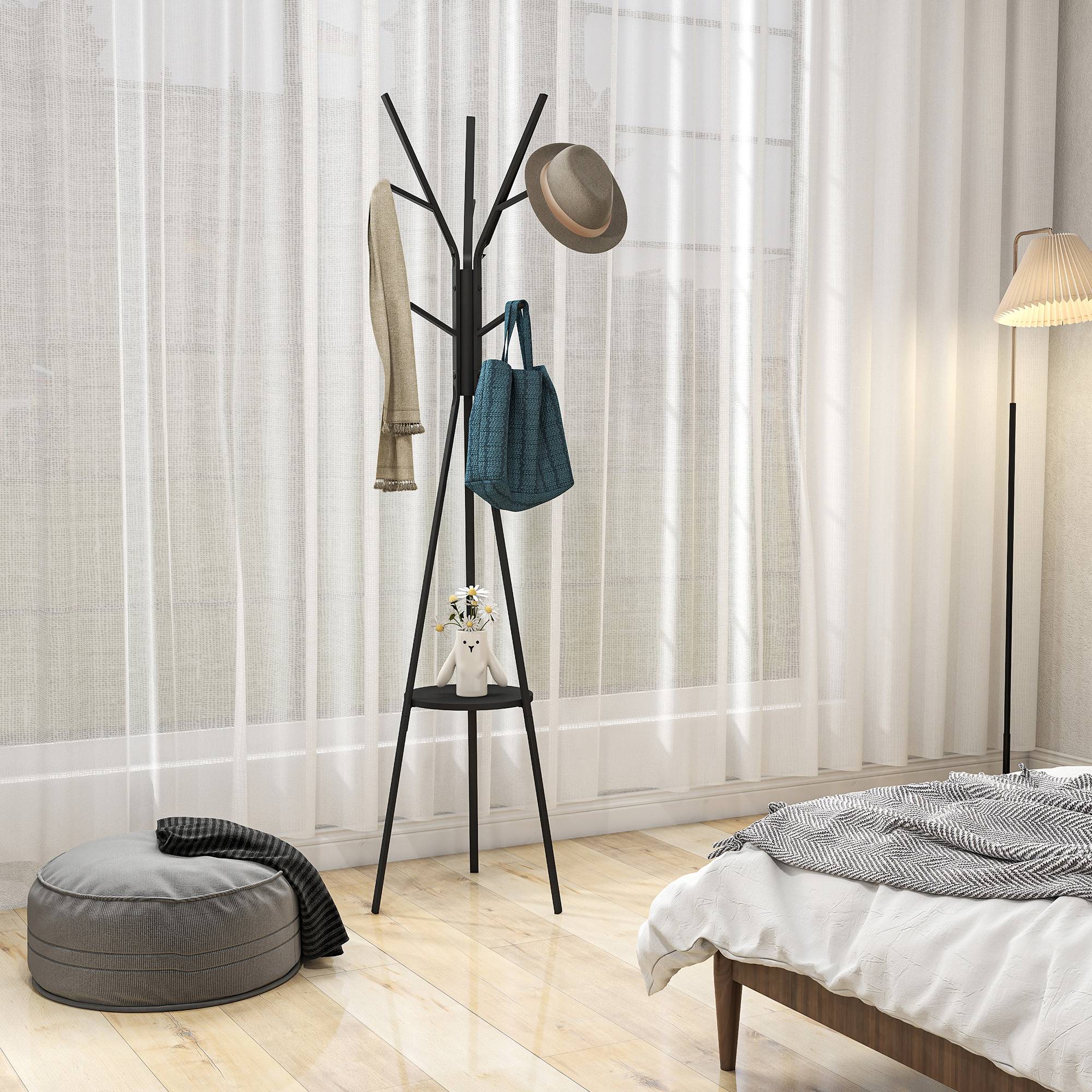 Sans Marque - Porte-manteau avec étagère et 8 crochets, armoire moderne pour vêtements, chapeaux, sacs, salon, noir - Image 3