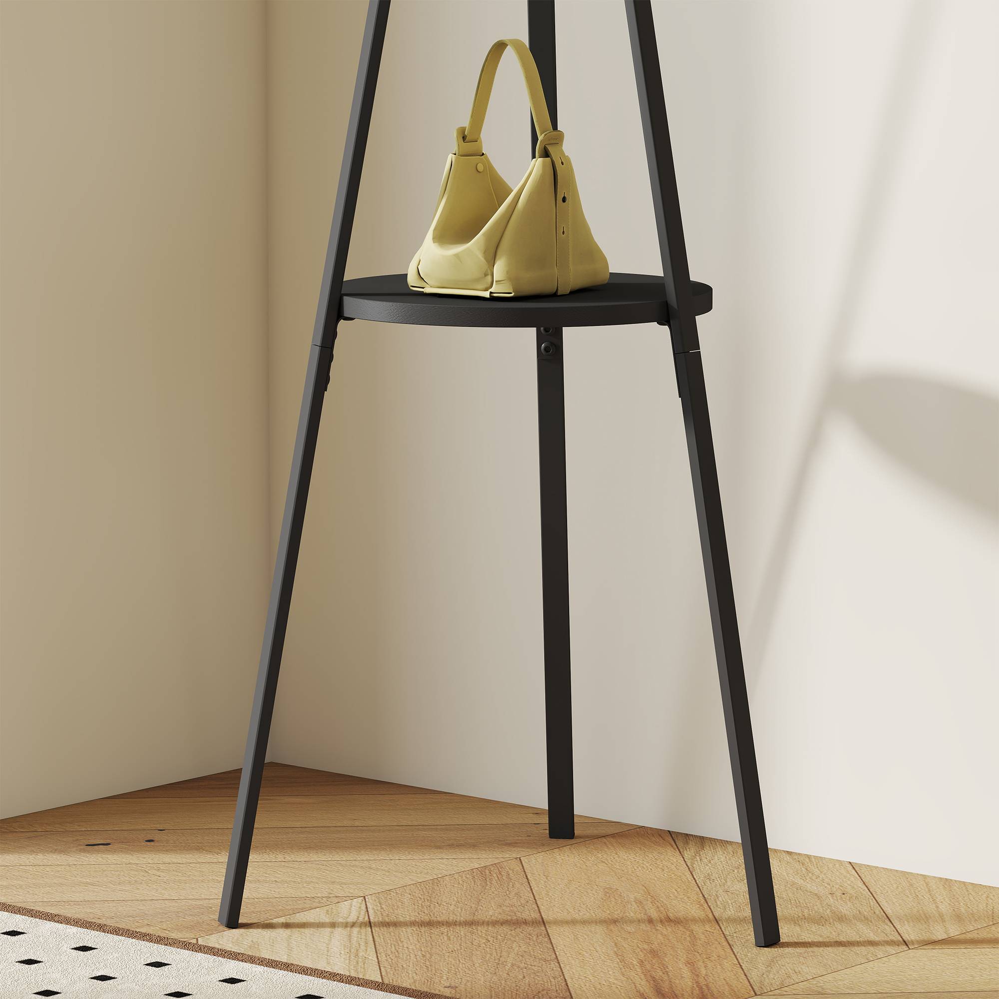 Sans Marque - Porte-manteau avec étagère et 8 crochets, armoire moderne pour vêtements, chapeaux, sacs, salon, noir - Image 10