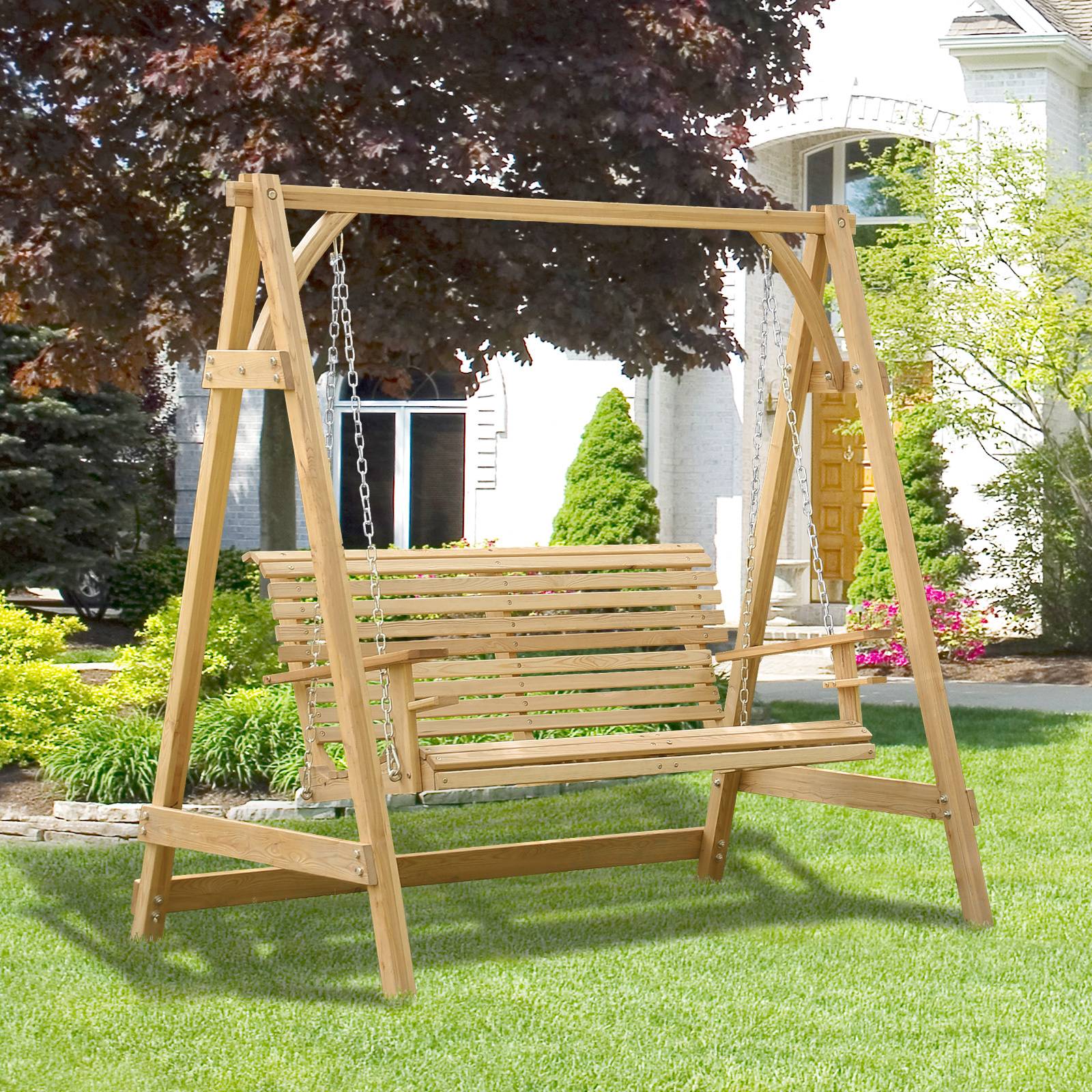 Outsunny - Balancelle de jardin 2 places dim. 1,8L x 1,2l x 1,85H m accoudoirs supports verres bois de mélèze pré-huilé - Outsunny - Image 2